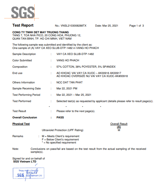 Tricot UV testing Report